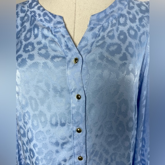 Sail to Sable Blue Animal Print Tiered Button Front Long Sleeve Dress Small - Picture 4 of 12